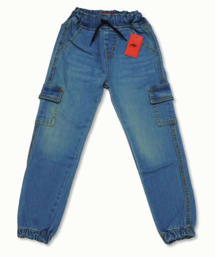BOYS ELASTICATED WAIST BAND AND BOTTOM CARGO FLIM FIT JEANS