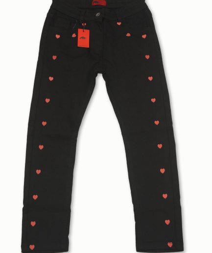 GIRLS STRAIGHT FIT BLACK OVER DYED HEART EMBROIDERY JEANS