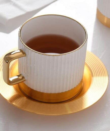 offee and Tea Cup Striped with Metal Saucer Set of 6