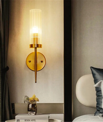 Cylindrical Glass Gold Single Wall Lamp